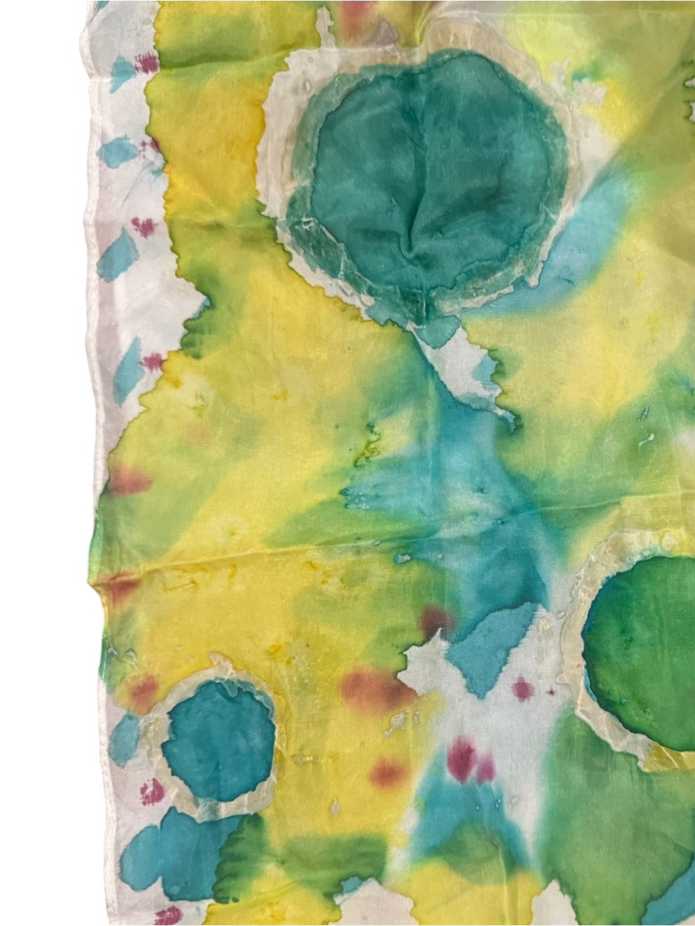 Hand-Dyed Watercolor Silk Scarf in Yellow, Teal & Aqua